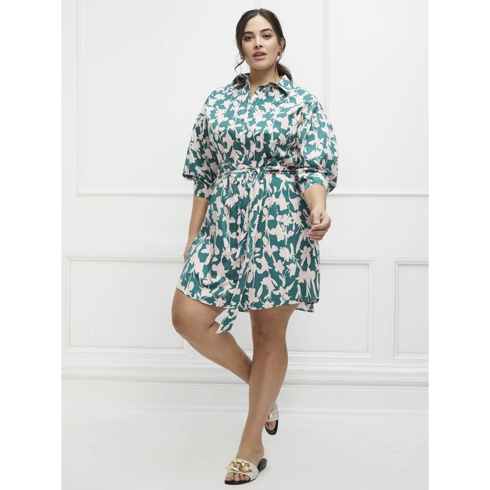 ELOQUII Elements Women's  Blossom Print Shirt Dress with Puff Sleeves Size 18